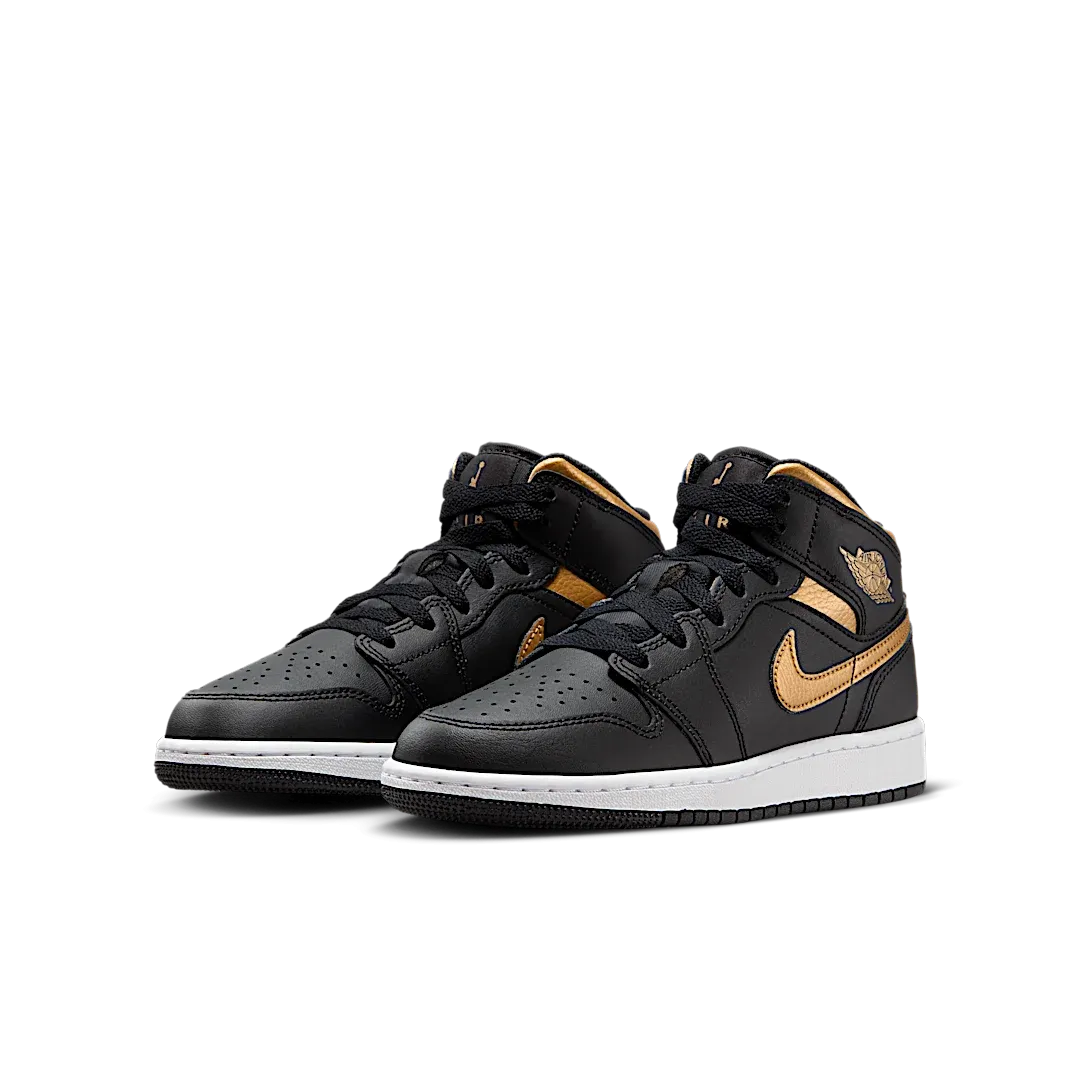 Air Jordan 1 Mid Black Metallic Gold Swoosh