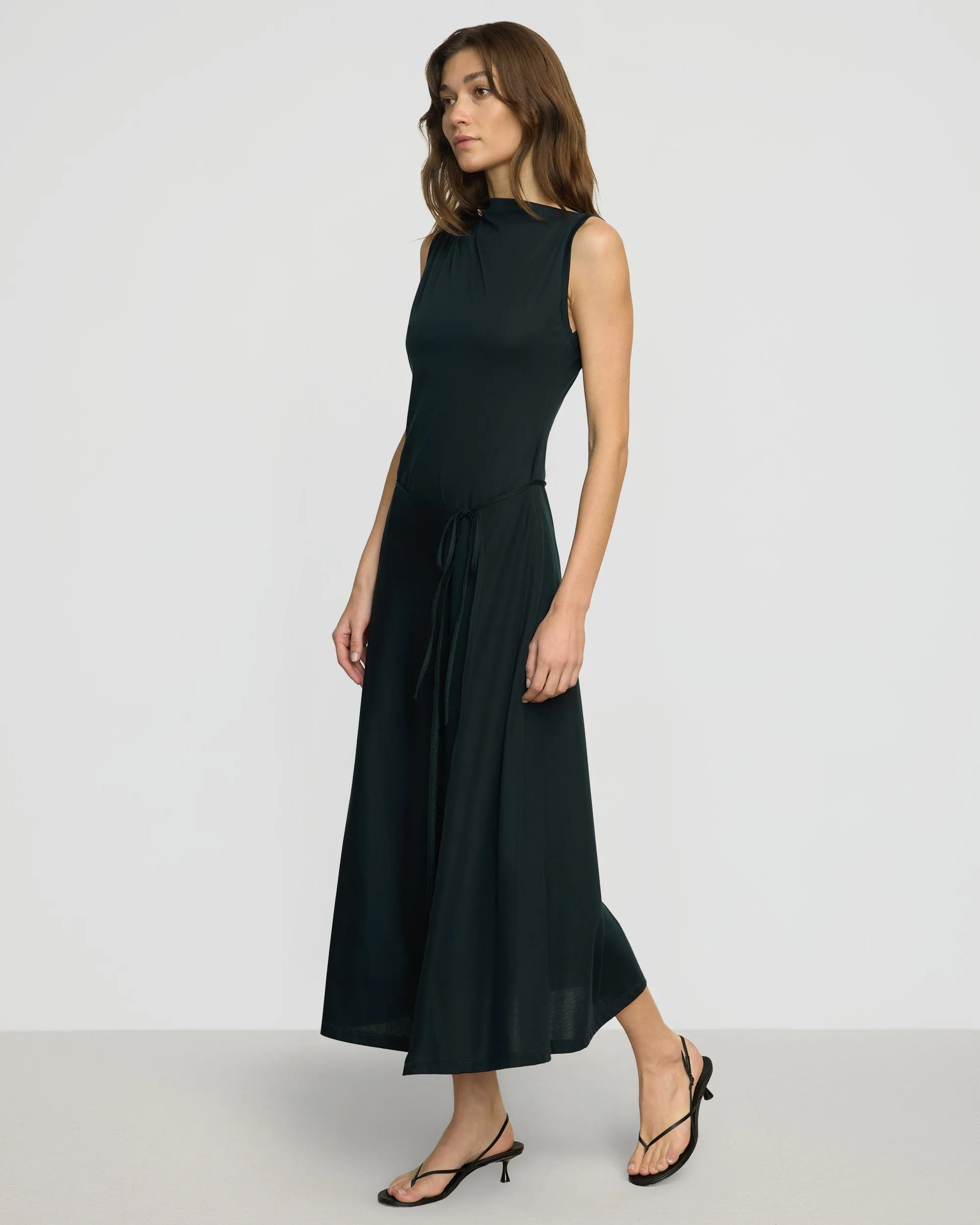 Amelia Asymmetric-Neck Wrap Dress