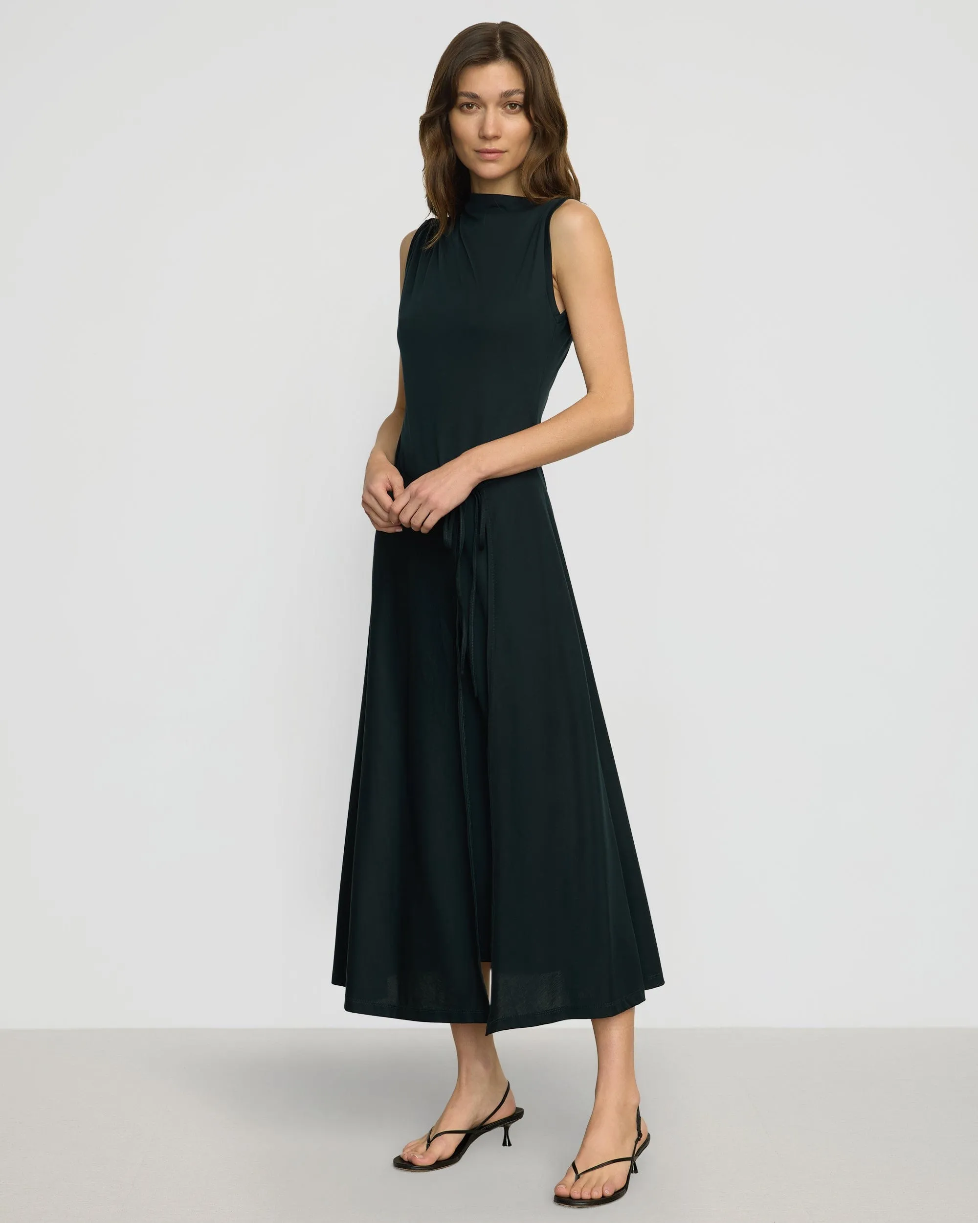 Amelia Asymmetric-Neck Wrap Dress