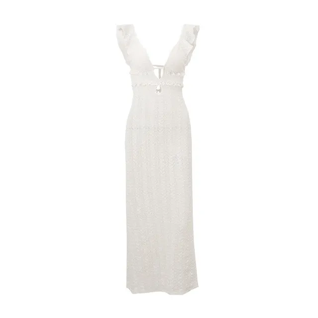Apricot Hollow Out Sexy Maxi Dress