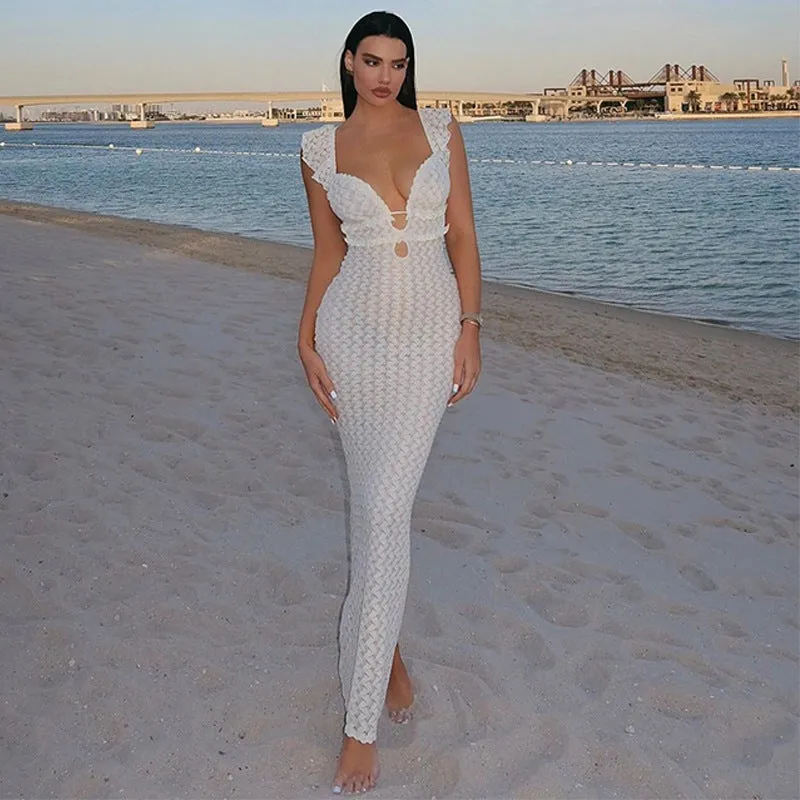 Apricot Hollow Out Sexy Maxi Dress