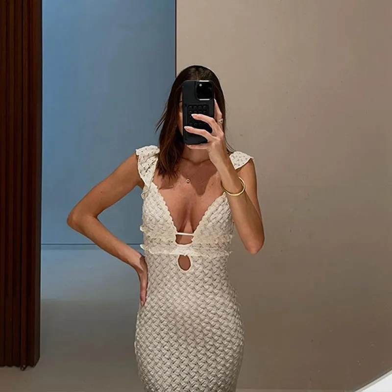 Apricot Hollow Out Sexy Maxi Dress
