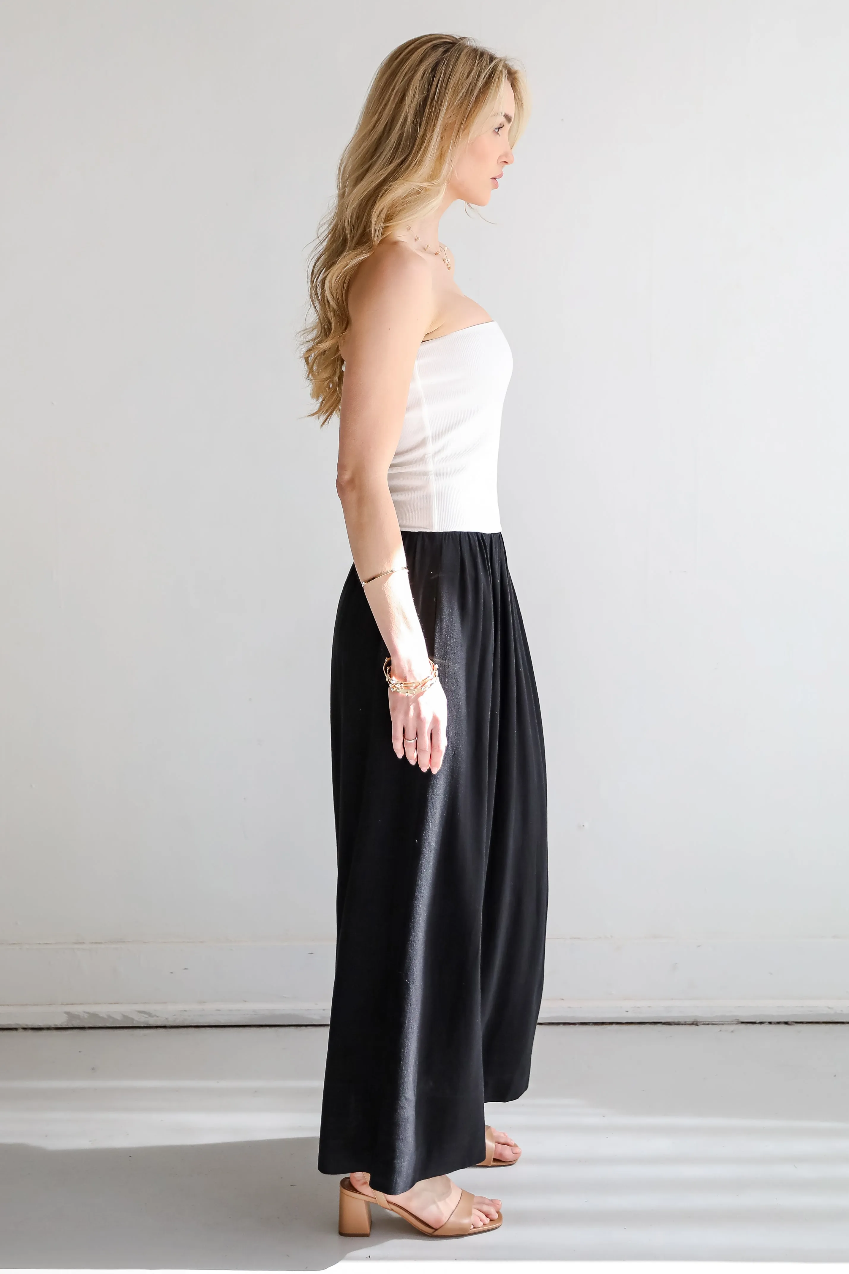 Beautifully Chic Black Contrast Strapless Maxi Dress