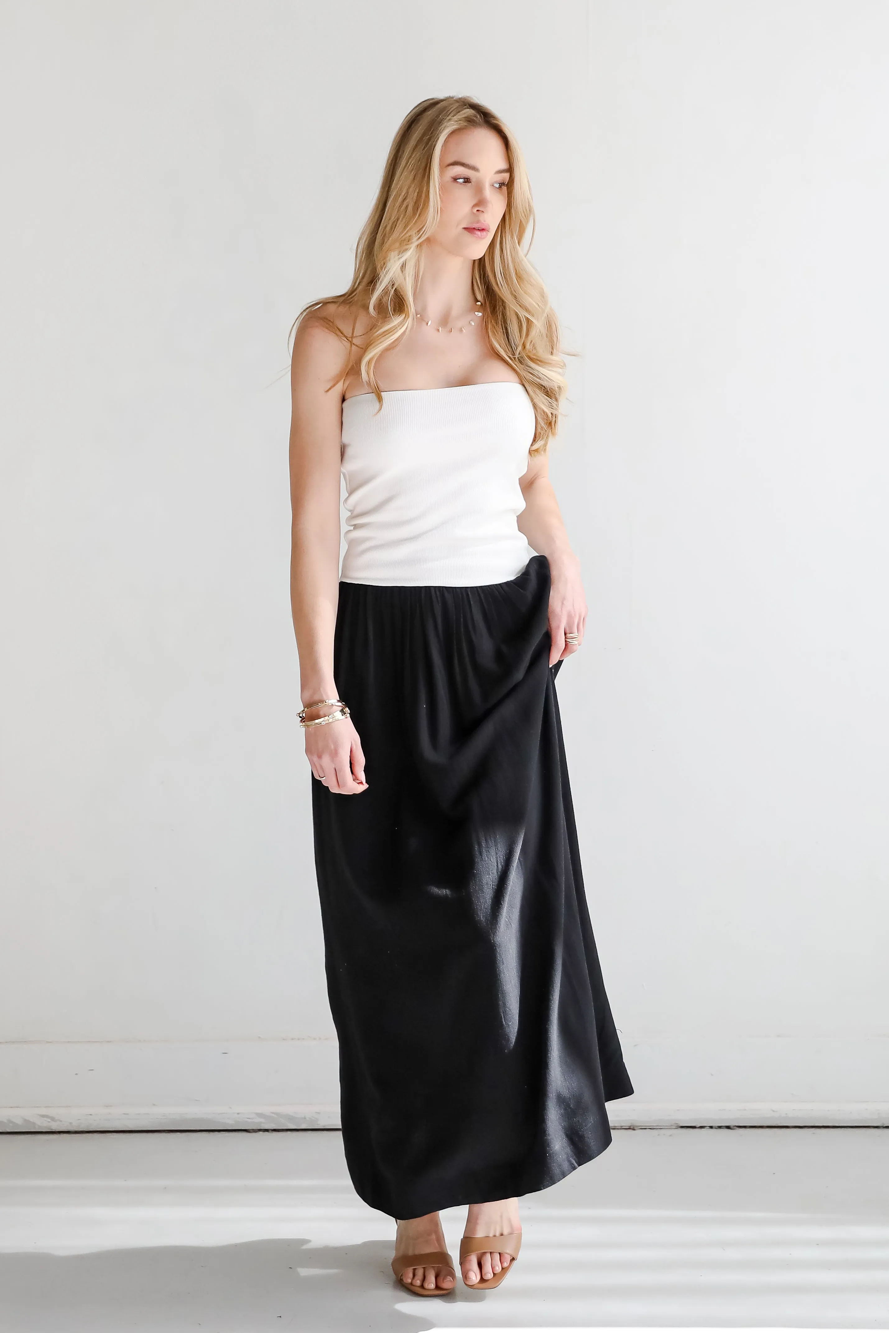 Beautifully Chic Black Contrast Strapless Maxi Dress