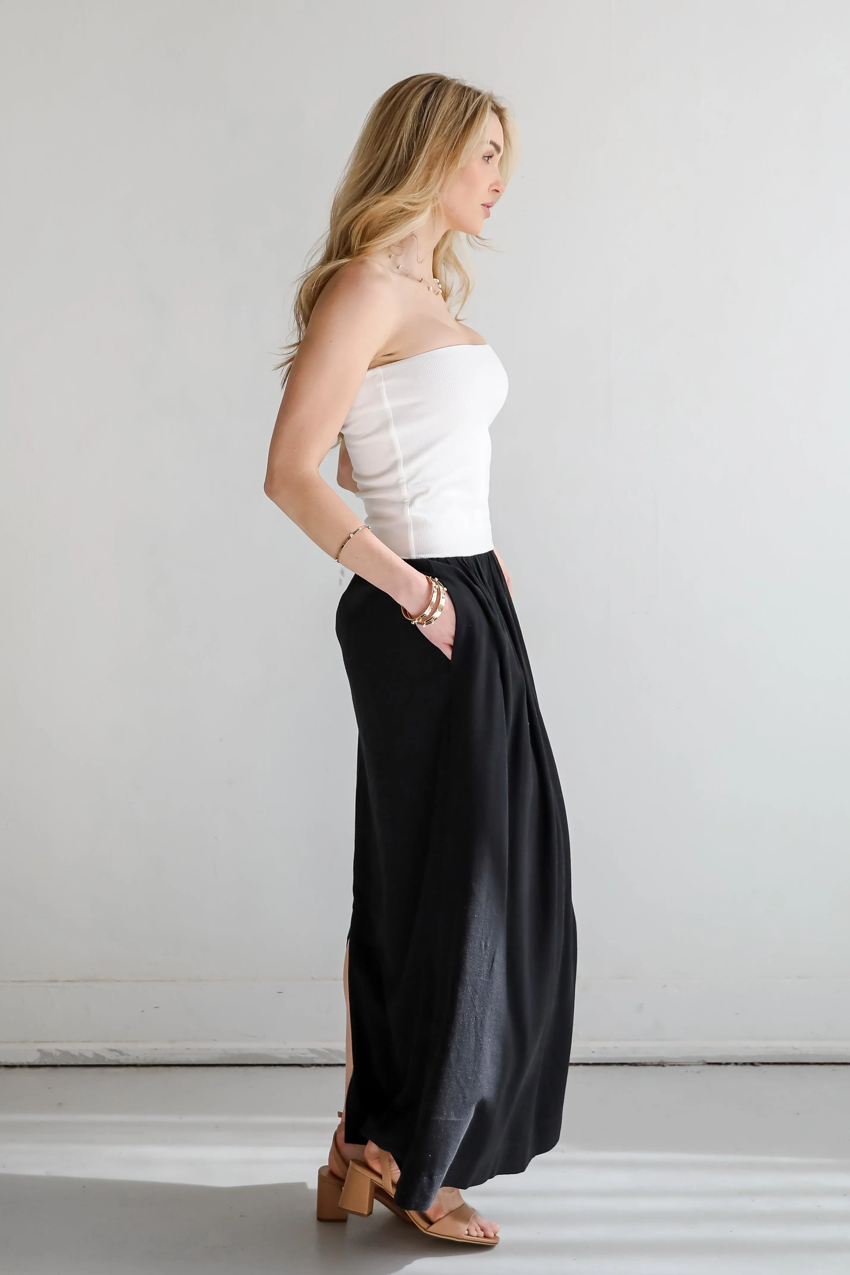 Beautifully Chic Black Contrast Strapless Maxi Dress