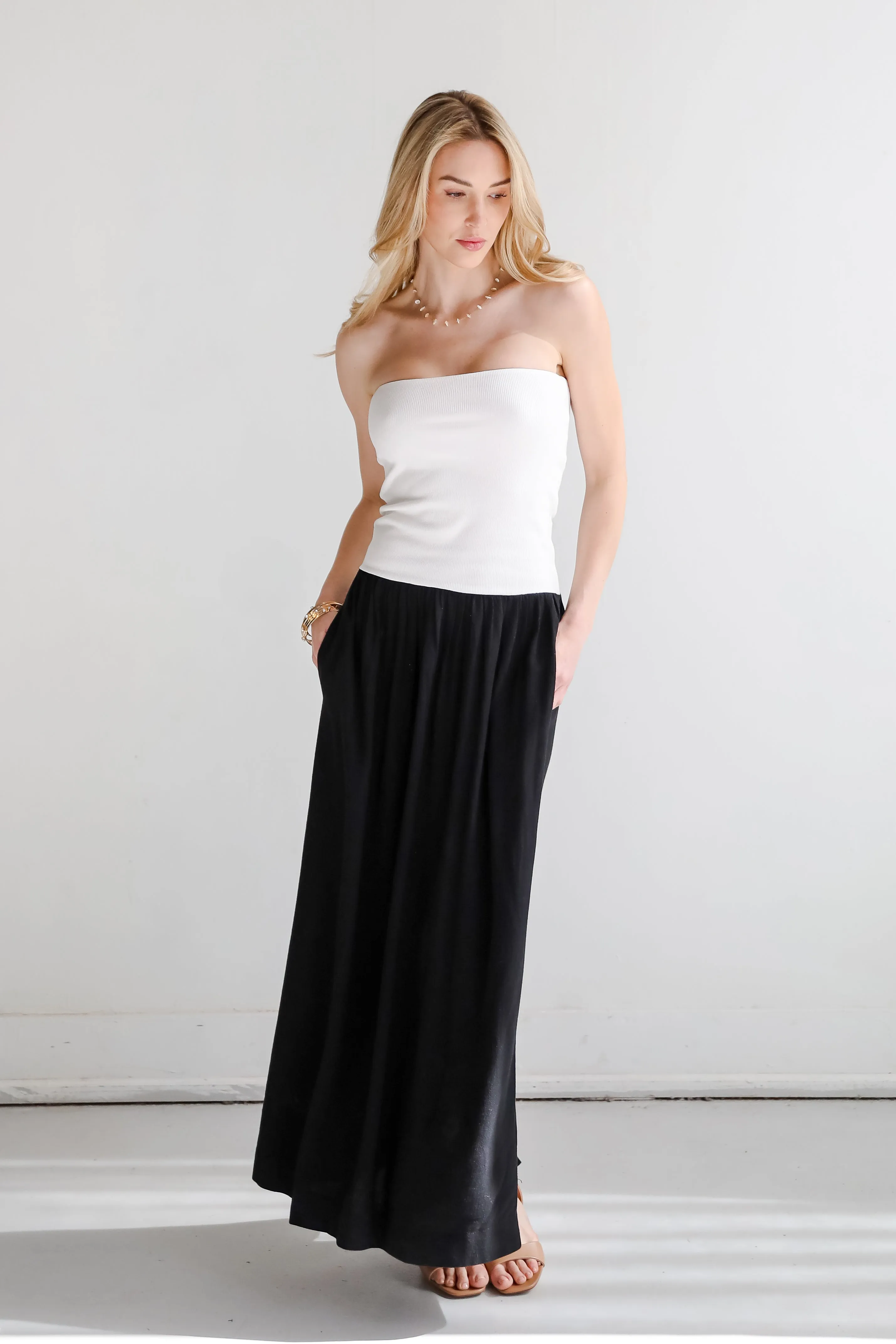 Beautifully Chic Black Contrast Strapless Maxi Dress