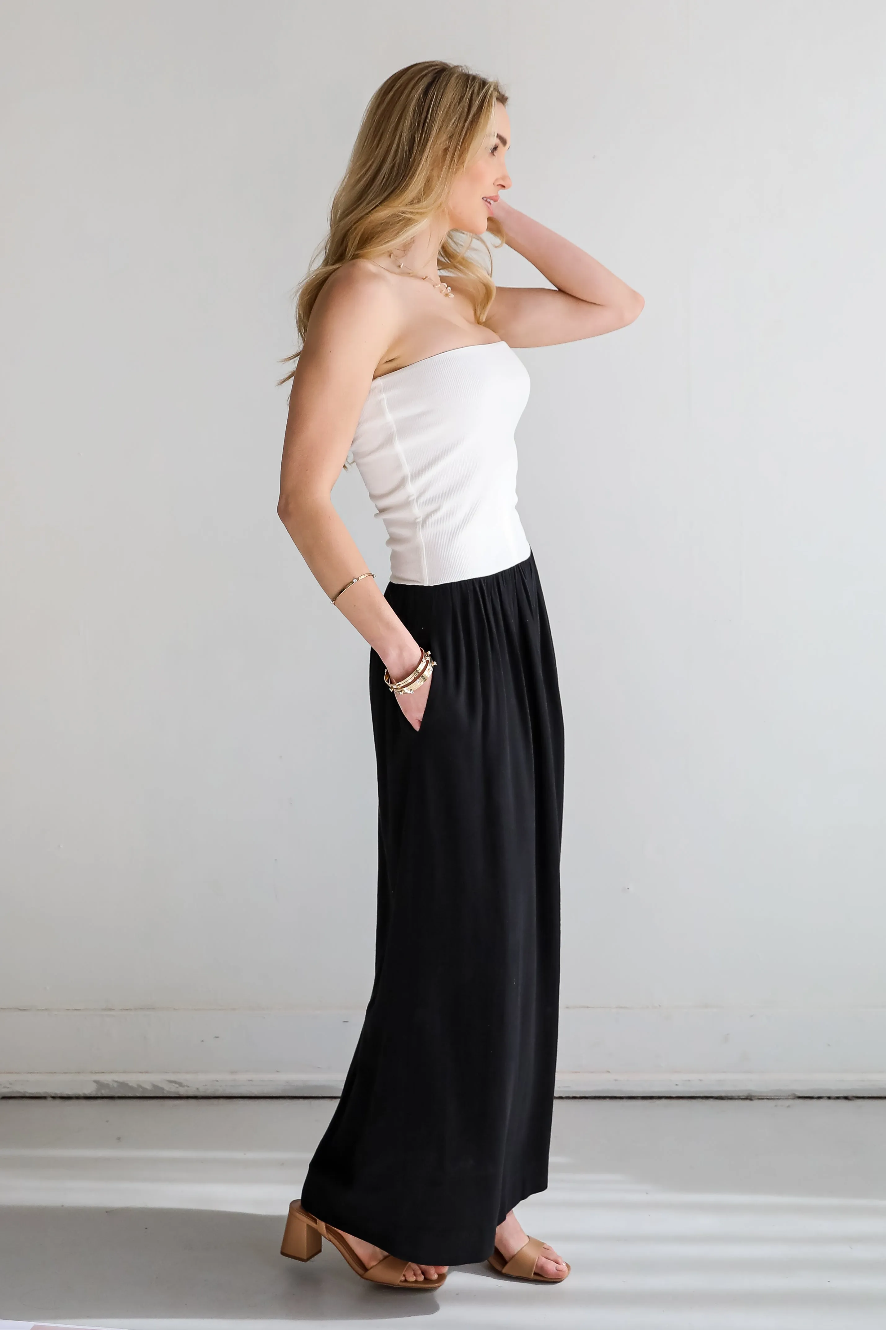 Beautifully Chic Black Contrast Strapless Maxi Dress