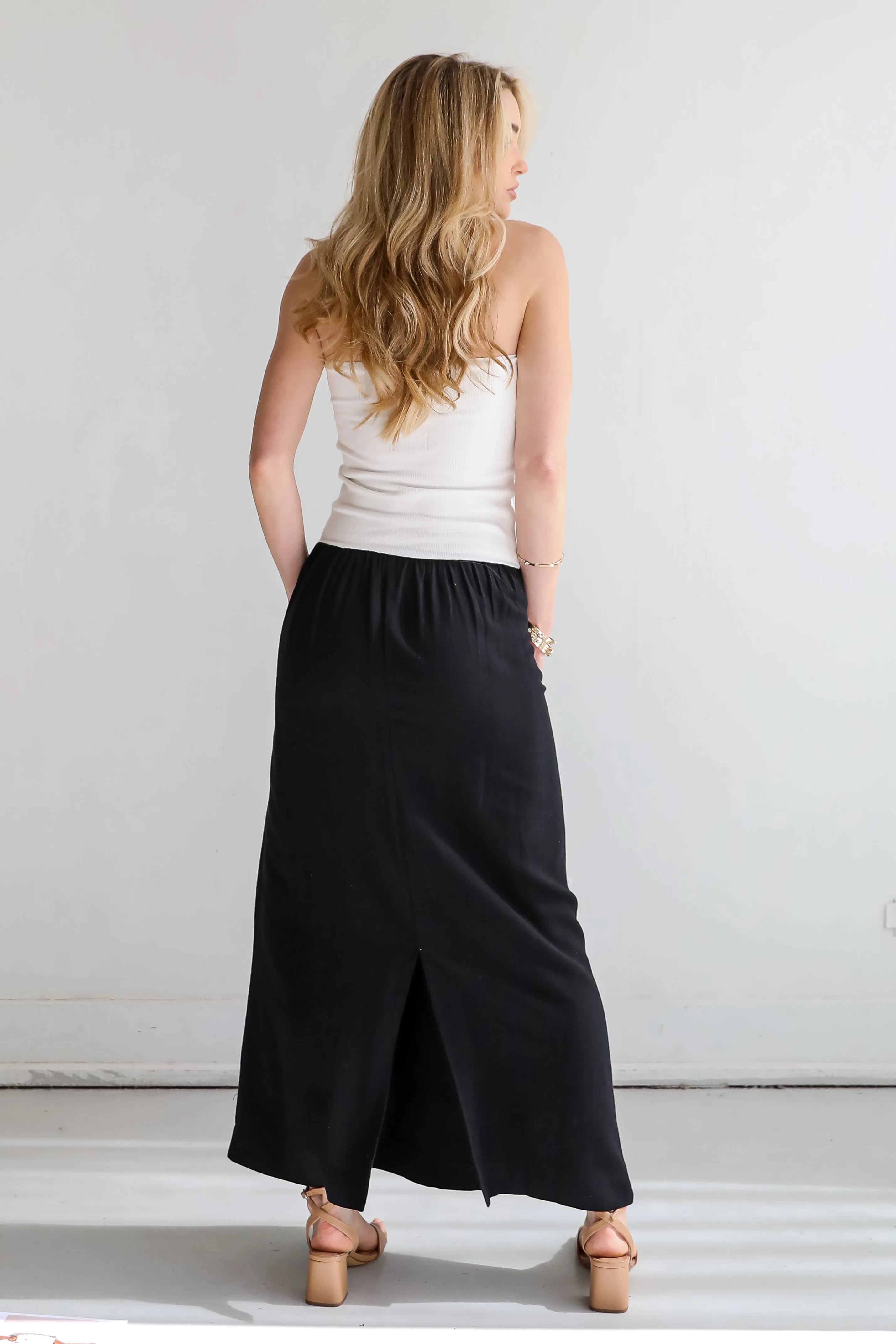 Beautifully Chic Black Contrast Strapless Maxi Dress