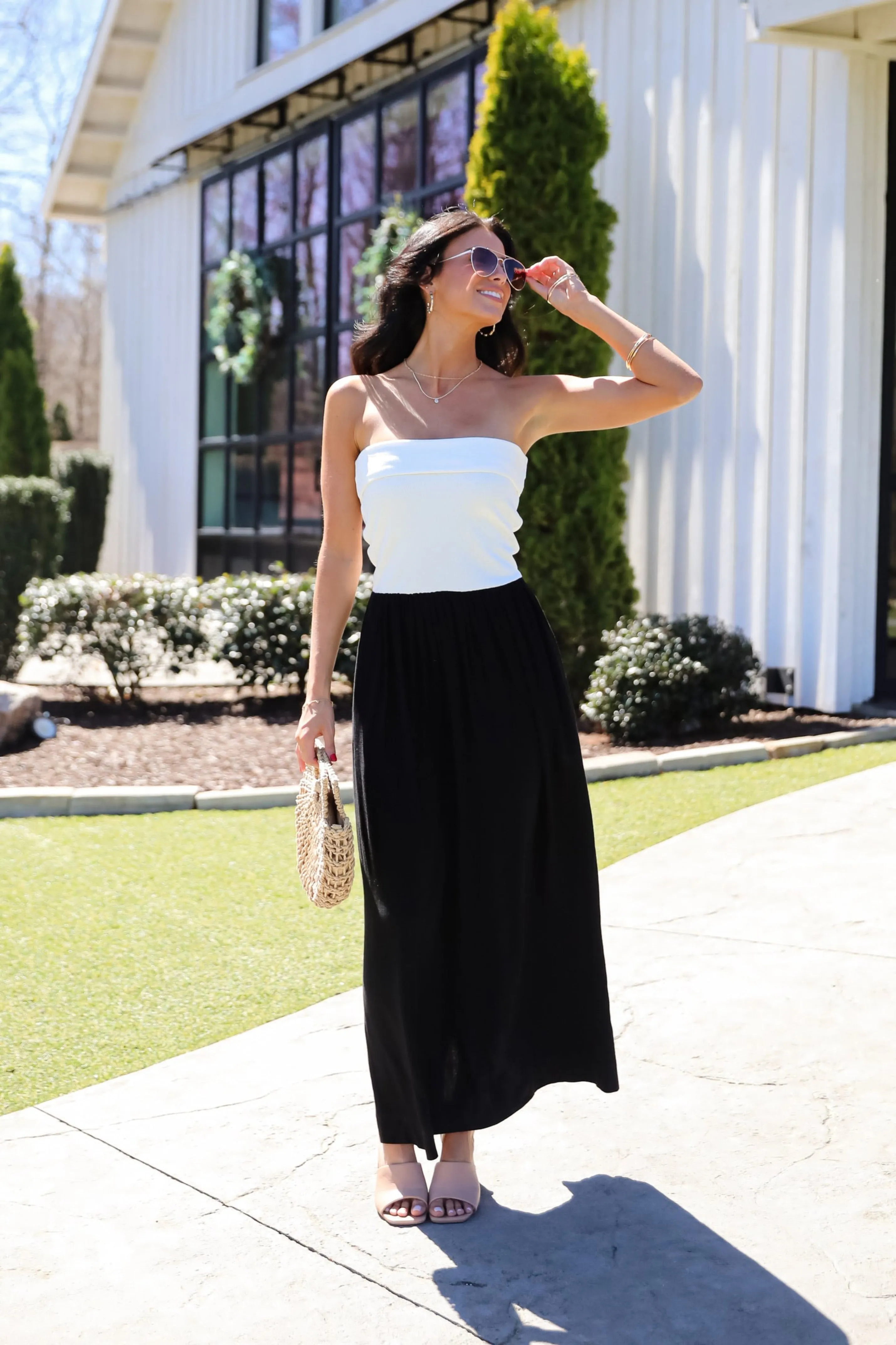 Beautifully Chic Black Contrast Strapless Maxi Dress