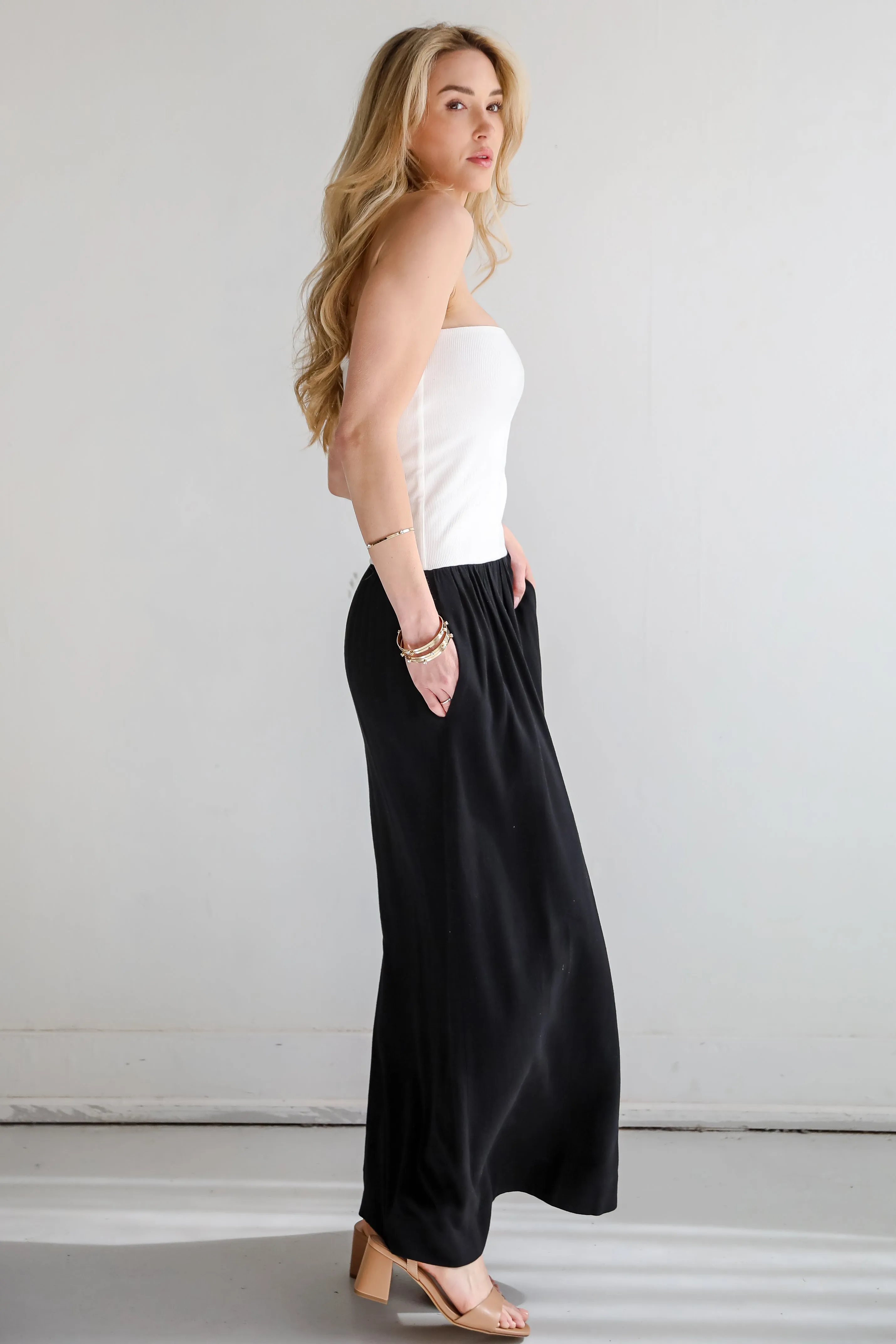 Beautifully Chic Black Contrast Strapless Maxi Dress