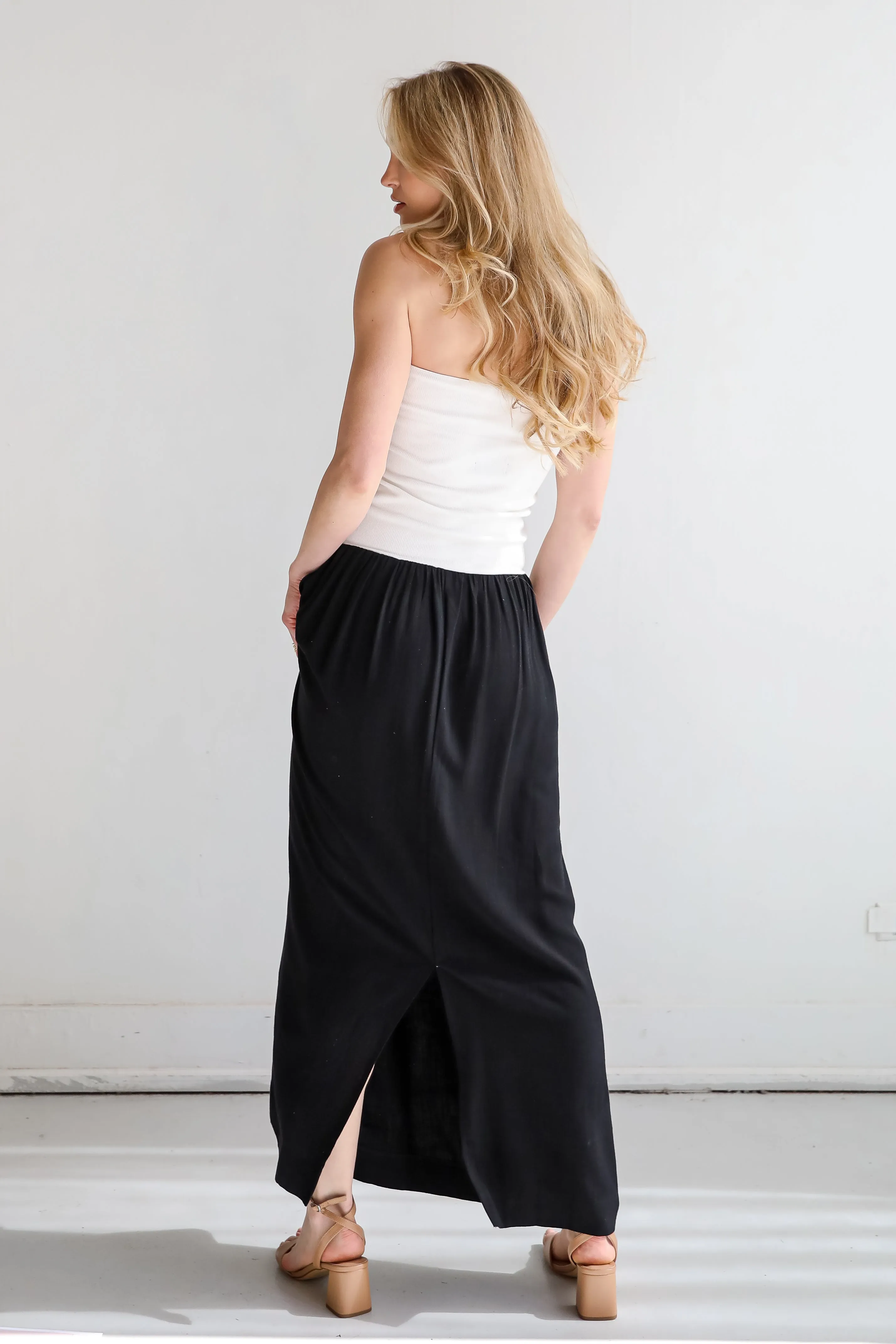 Beautifully Chic Black Contrast Strapless Maxi Dress