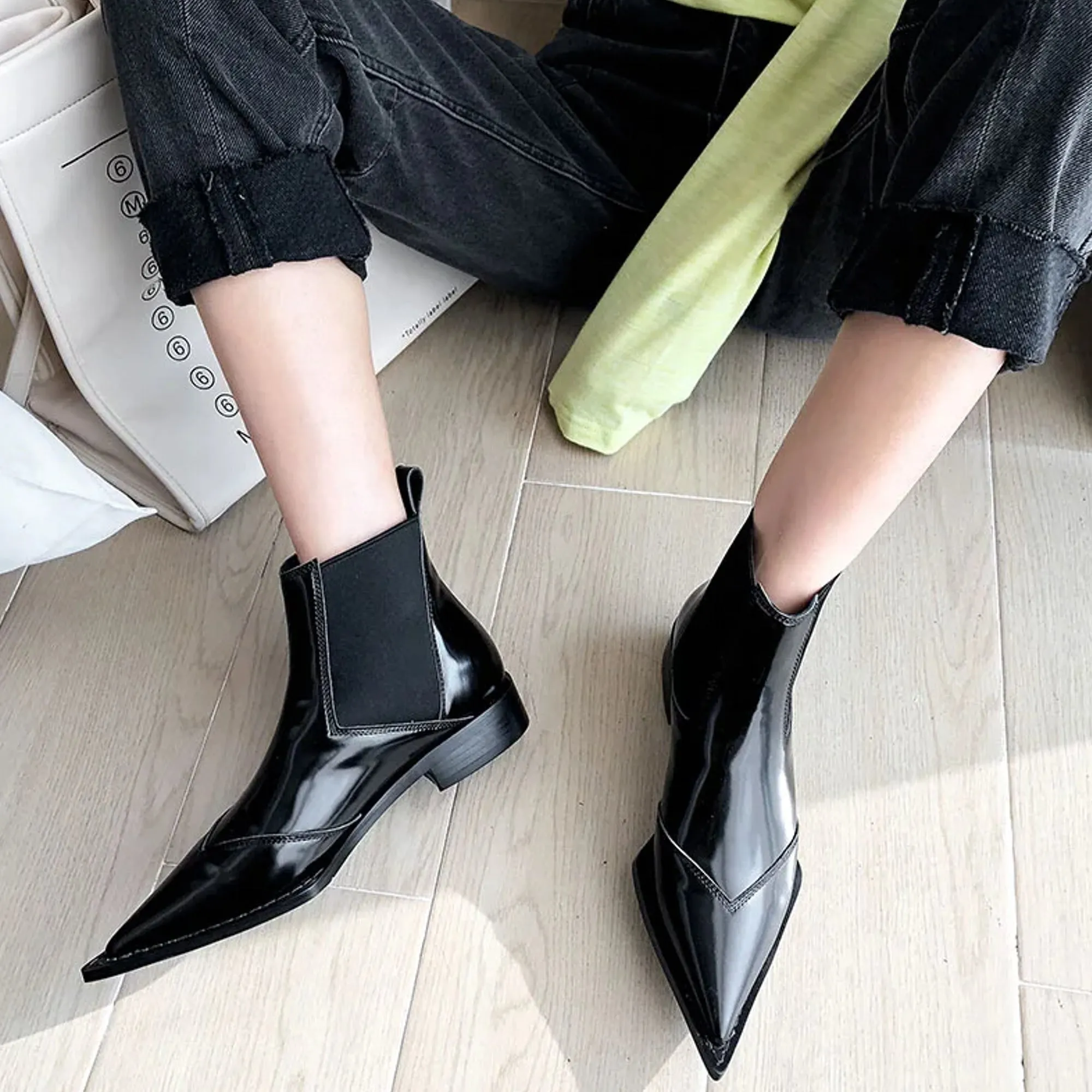Black Ankle Boots Low Heel Women