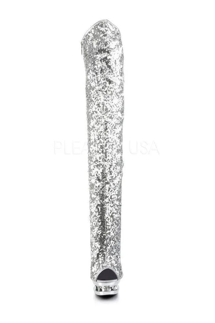 BLONDIE-R-3011 Platform Boot  | Silver Sequins