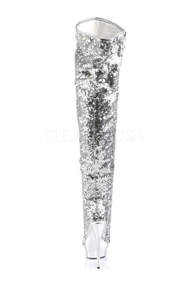 BLONDIE-R-3011 Platform Boot  | Silver Sequins