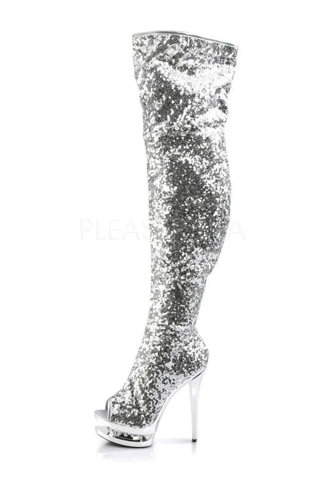BLONDIE-R-3011 Platform Boot  | Silver Sequins