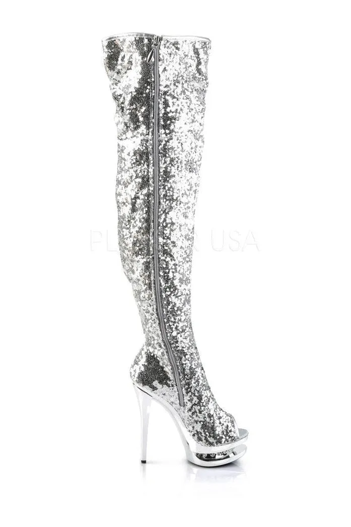 BLONDIE-R-3011 Platform Boot  | Silver Sequins
