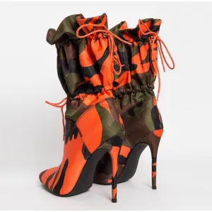 Canvas Camouflage Boots Orange Red Blue Thin High Heels
