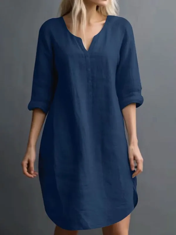 Casual V-Neck Women Shirt Dress