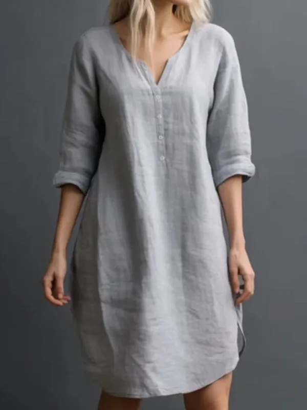 Casual V-Neck Women Shirt Dress