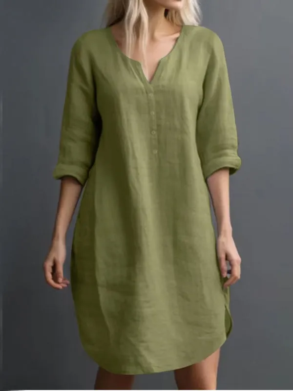 Casual V-Neck Women Shirt Dress