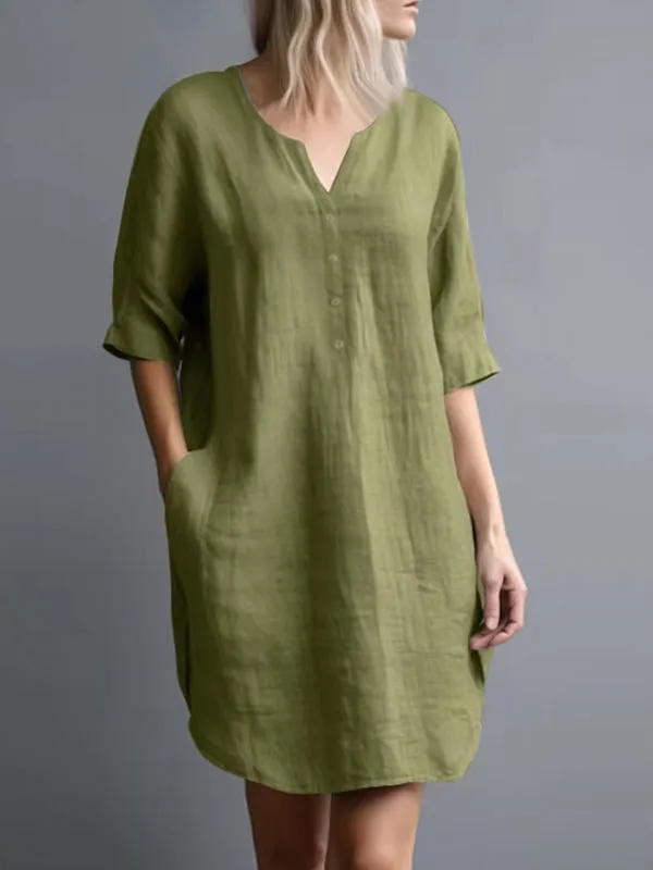 Casual V-Neck Women Shirt Dress