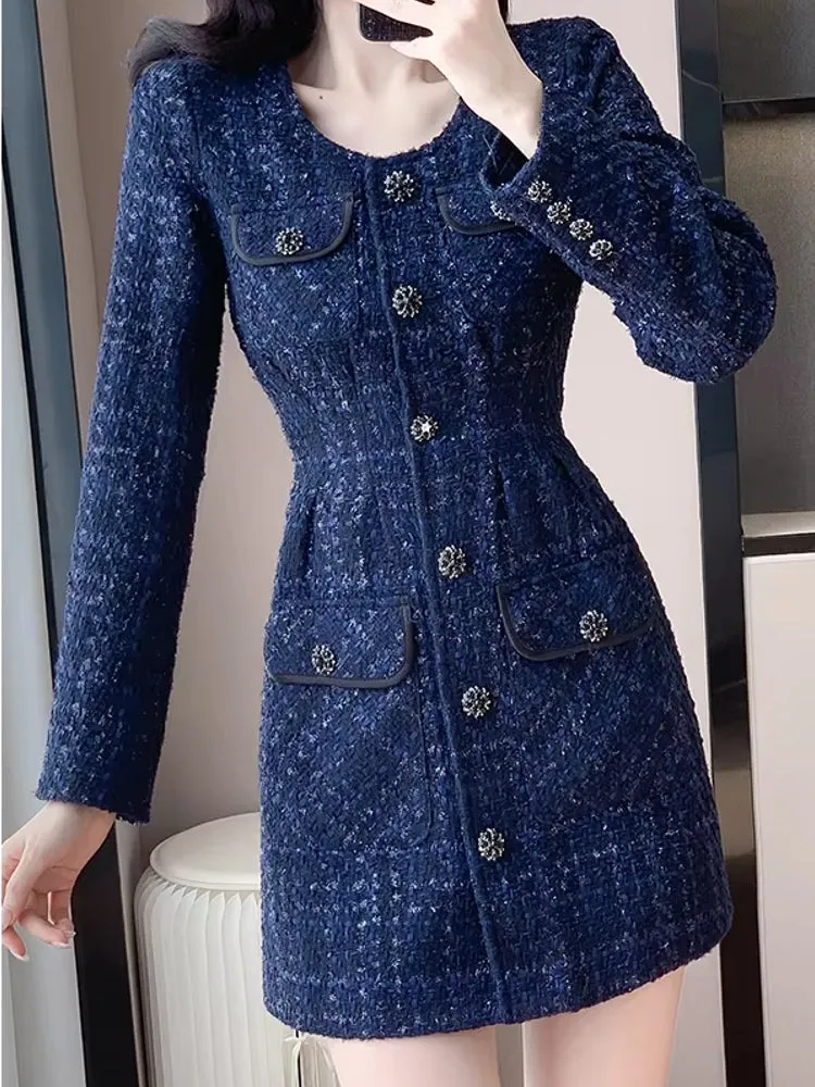 Casual Waist slimming and high-end Tweed Dress