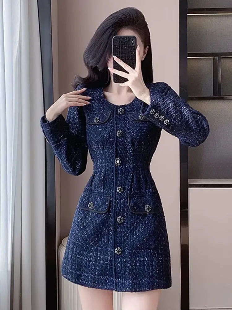 Casual Waist slimming and high-end Tweed Dress