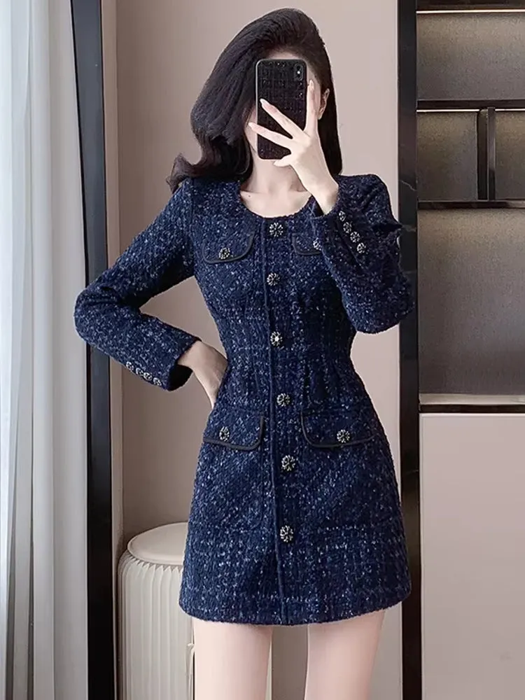 Casual Waist slimming and high-end Tweed Dress