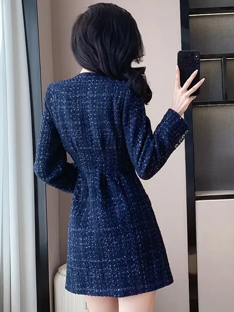 Casual Waist slimming and high-end Tweed Dress