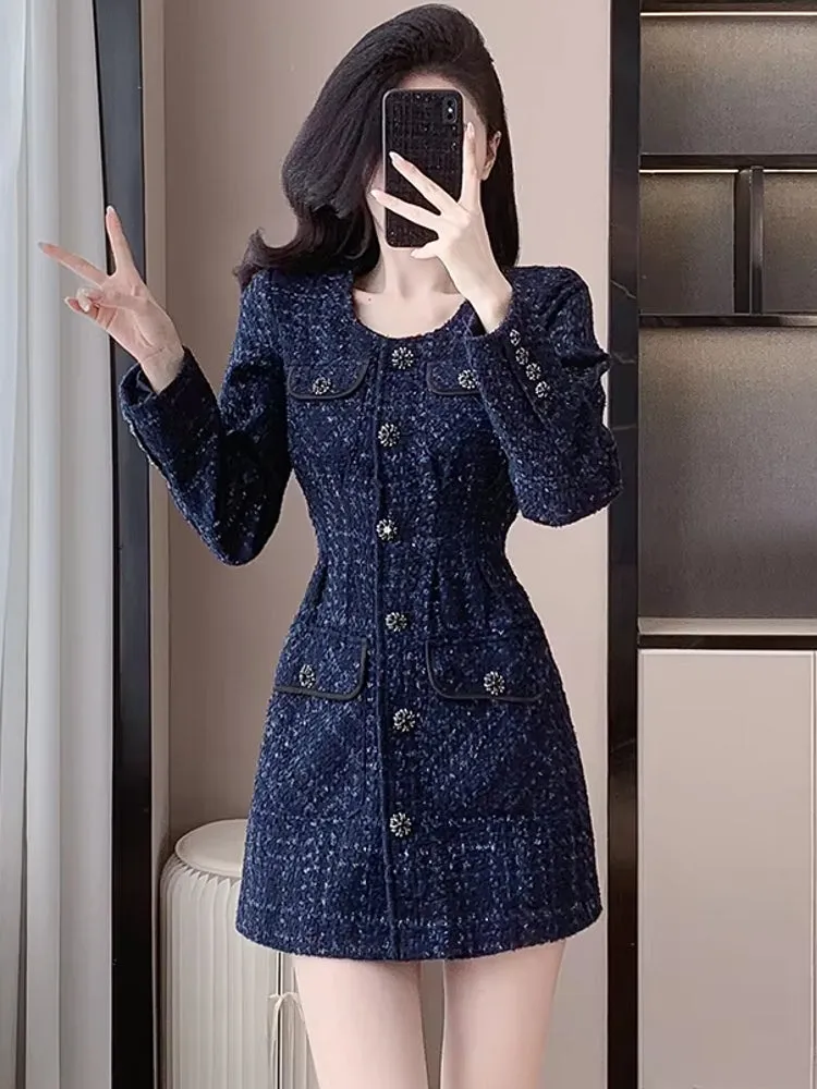 Casual Waist slimming and high-end Tweed Dress