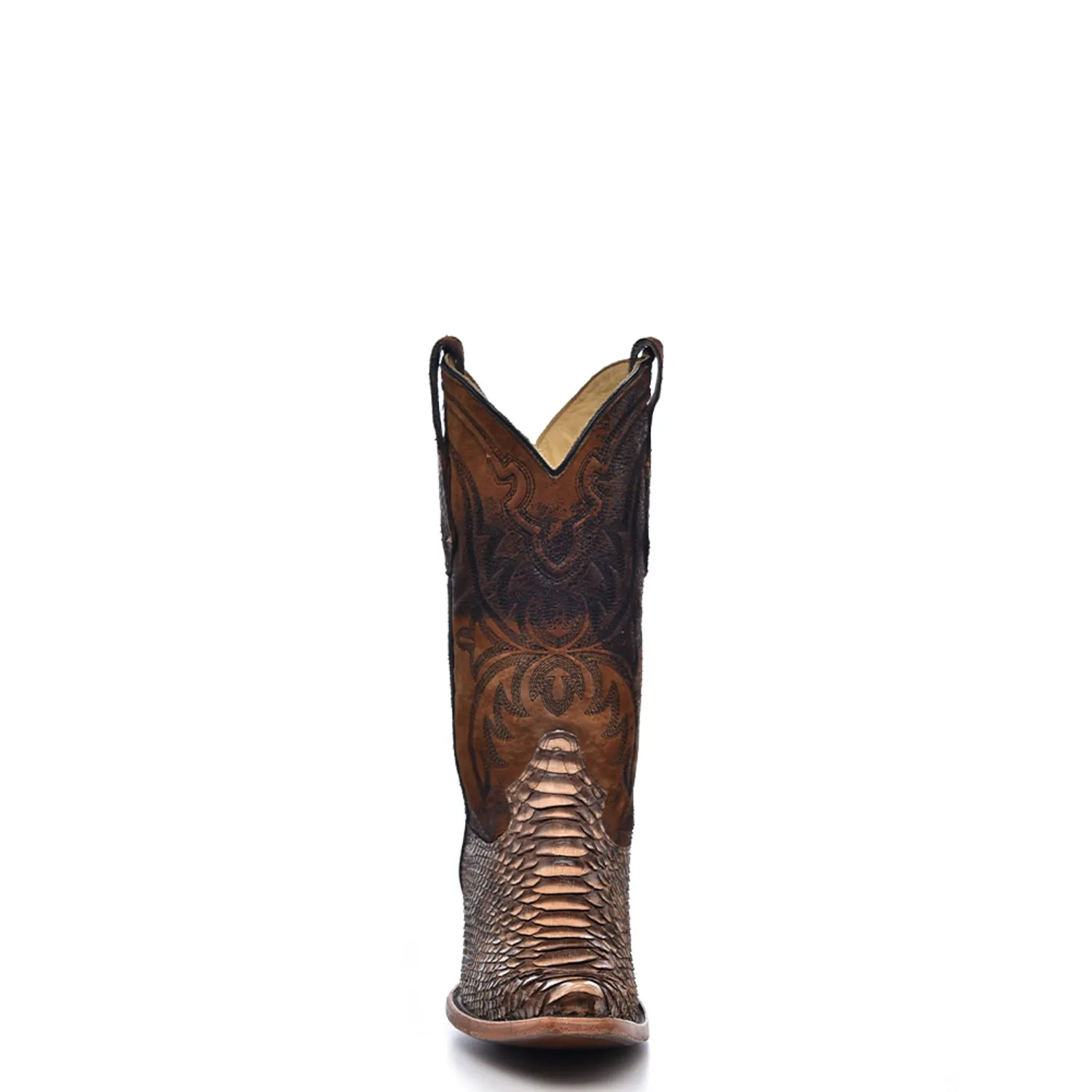 Corral Mens Embroidery Lamb Snip Toe Brown Python 12in Cowboy Boots 15 D