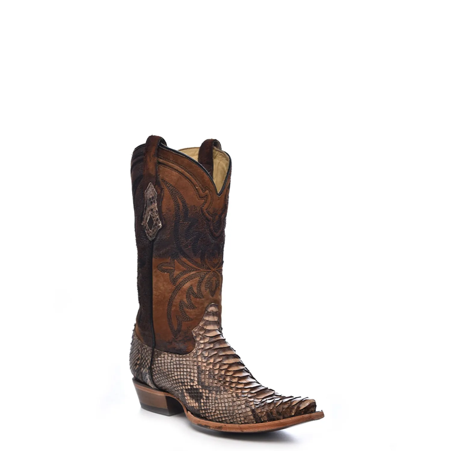 Corral Mens Embroidery Lamb Snip Toe Brown Python 12in Cowboy Boots 15 D