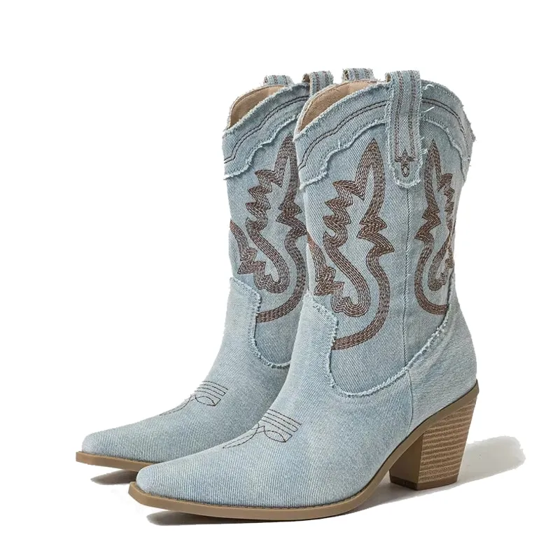 Denim Pointed Toe Ankle Boots for Women
