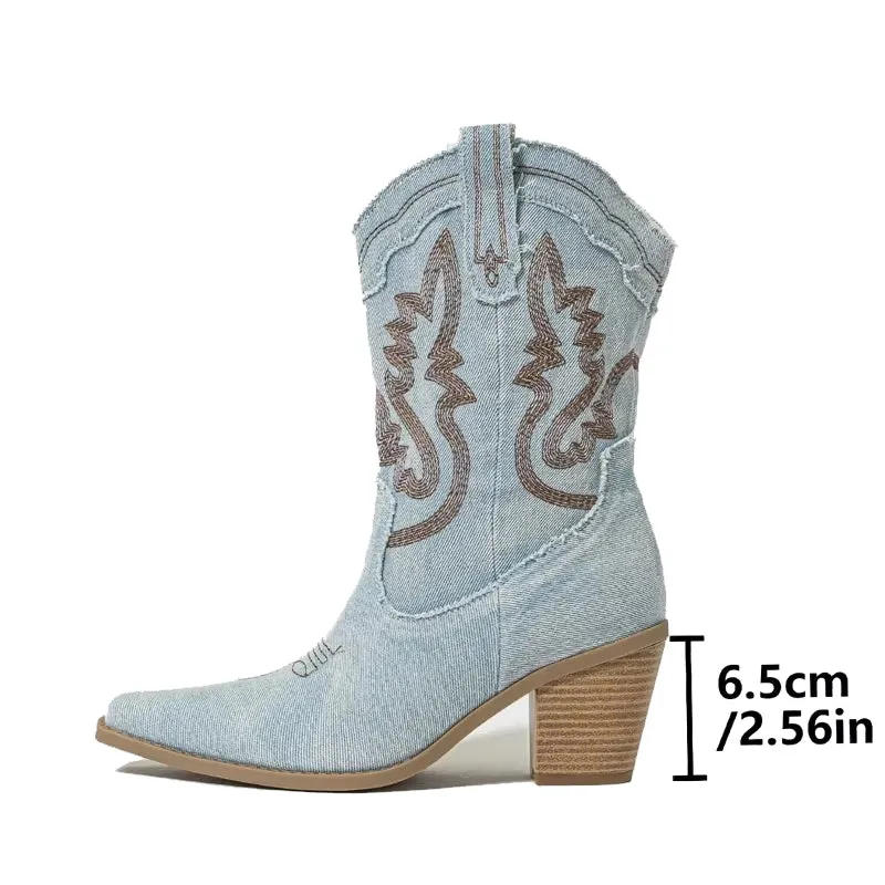 Denim Pointed Toe Ankle Boots for Women