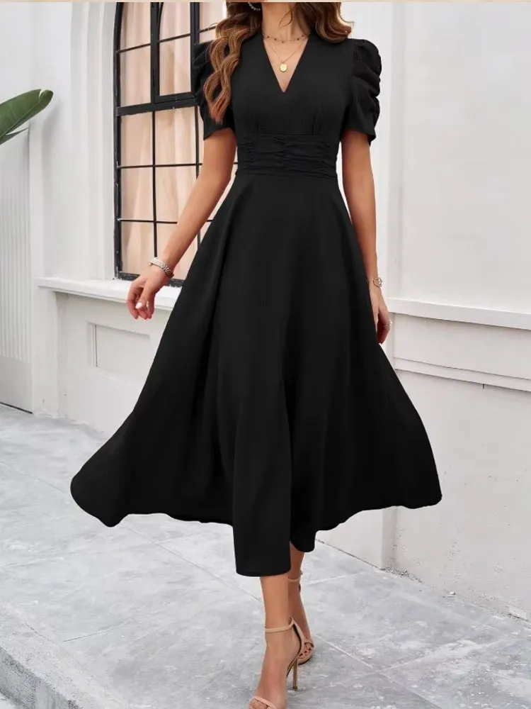 Elegance of High-Waisted Solid Color Dresses for Summer