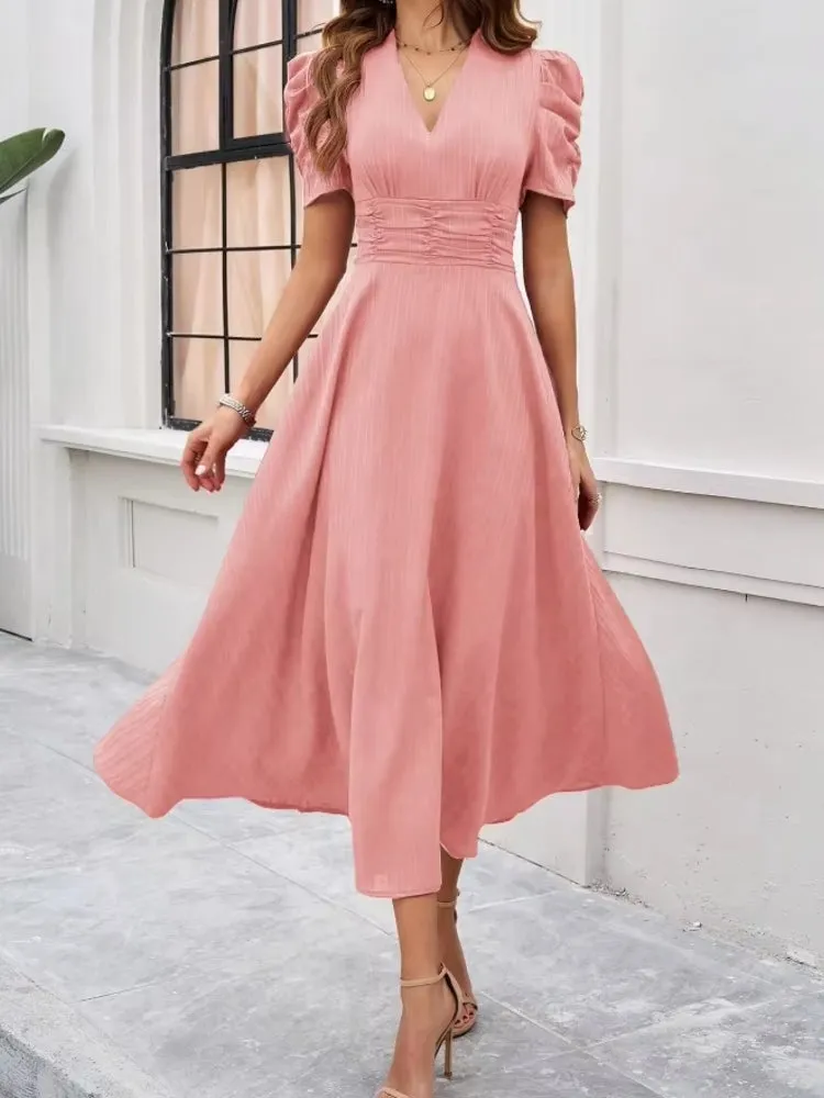 Elegance of High-Waisted Solid Color Dresses for Summer