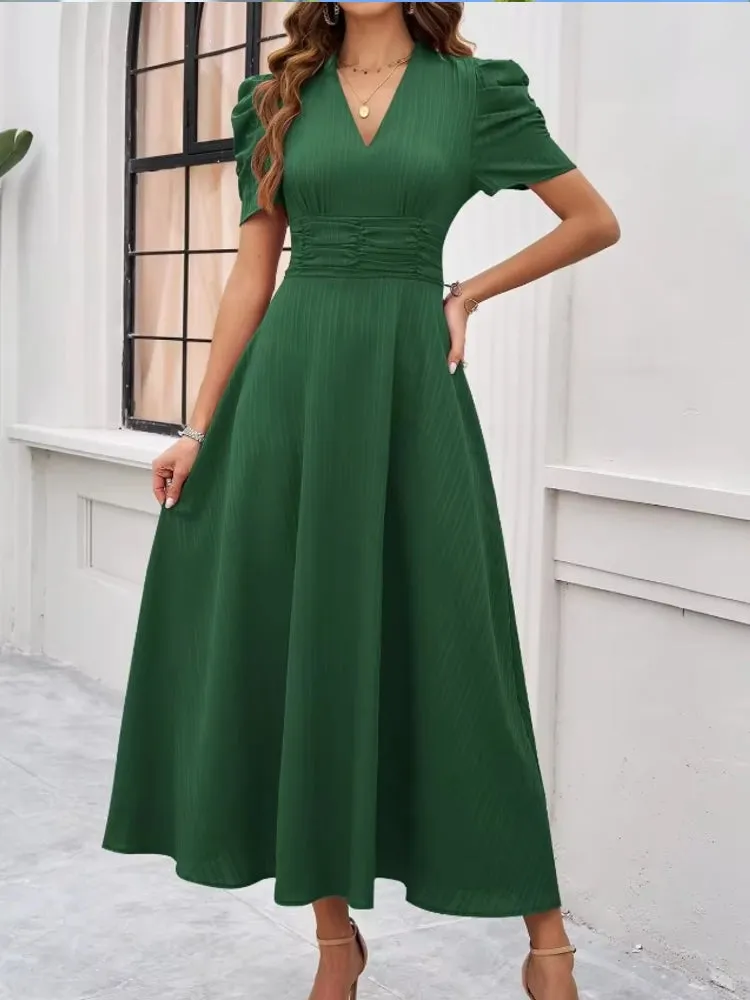 Elegance of High-Waisted Solid Color Dresses for Summer
