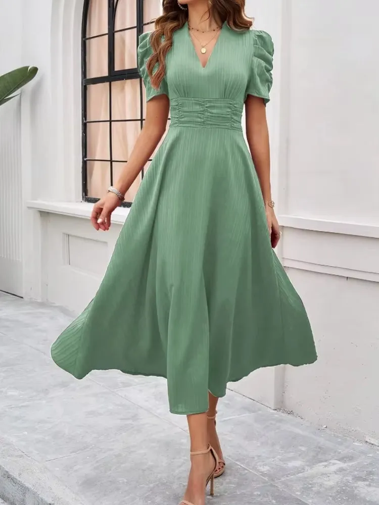 Elegance of High-Waisted Solid Color Dresses for Summer