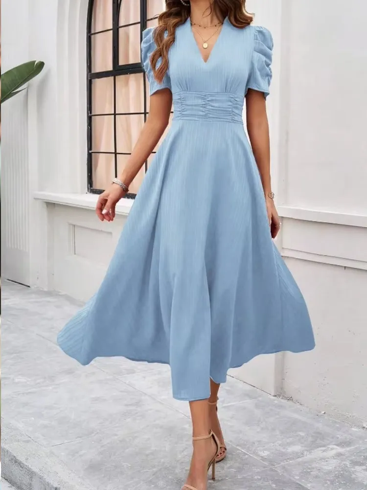 Elegance of High-Waisted Solid Color Dresses for Summer