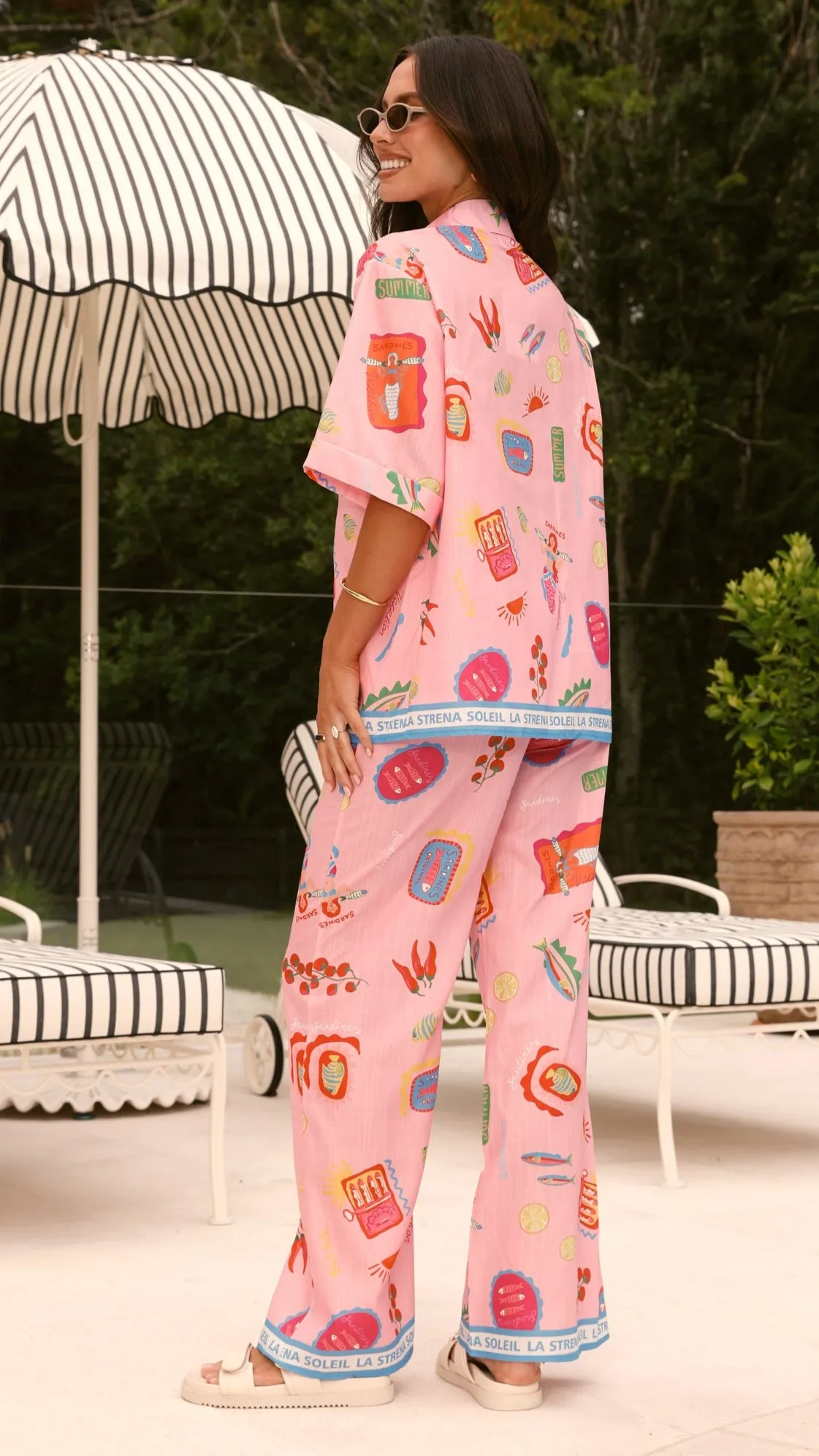 La Sirena Button Up Shirt and Pants Set - Pink Soleil