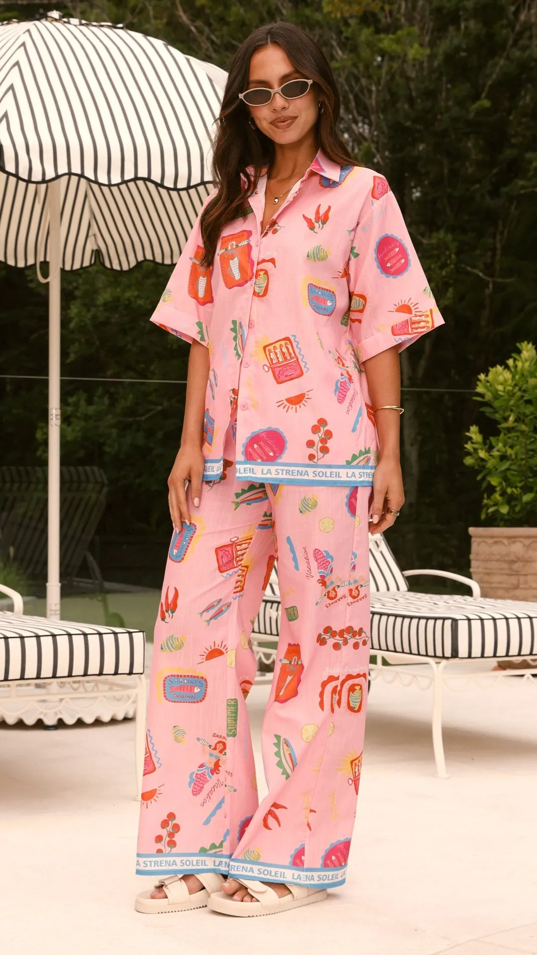 La Sirena Button Up Shirt and Pants Set - Pink Soleil