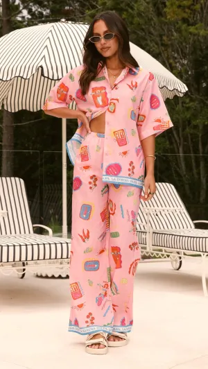 La Sirena Button Up Shirt and Pants Set - Pink Soleil