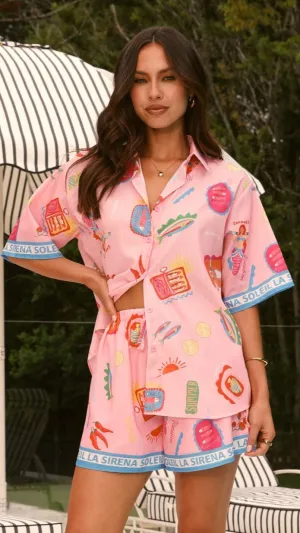 La Sirena Button Up Shirt and Shorts Set - Pink Soleil