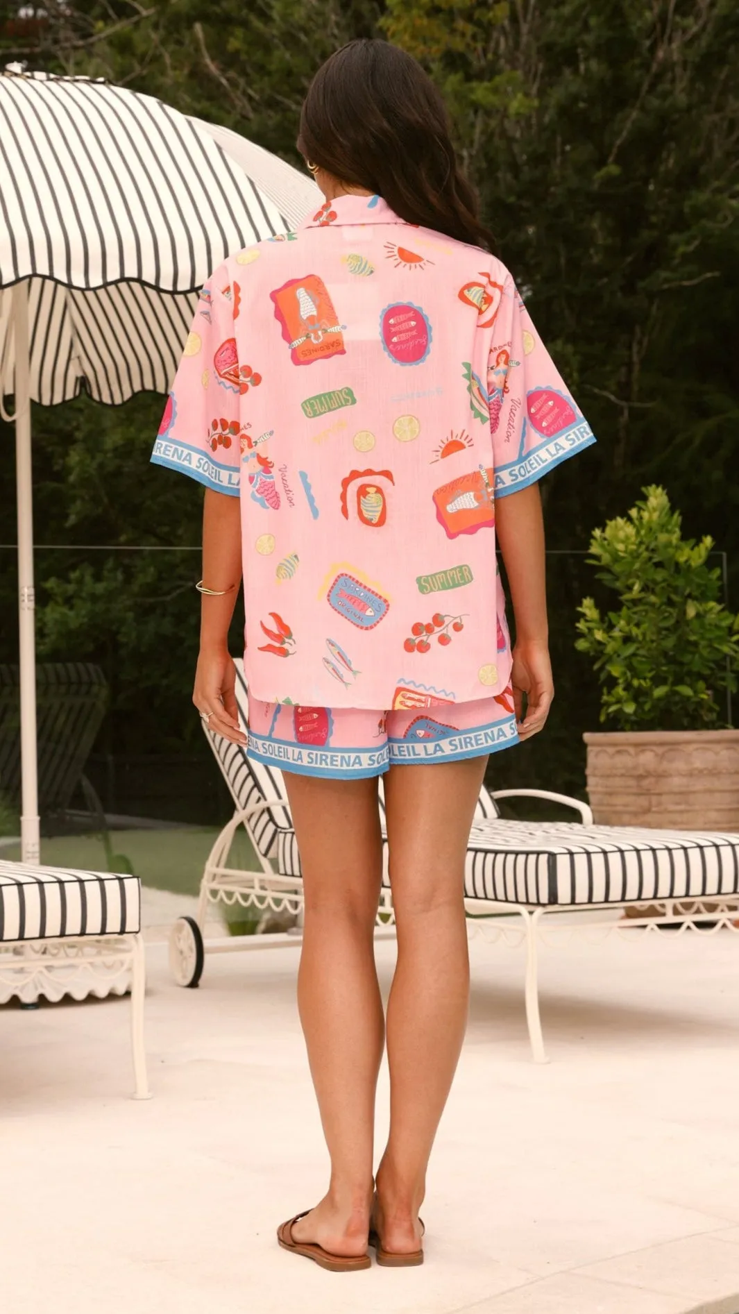 La Sirena Button Up Shirt and Shorts Set - Pink Soleil