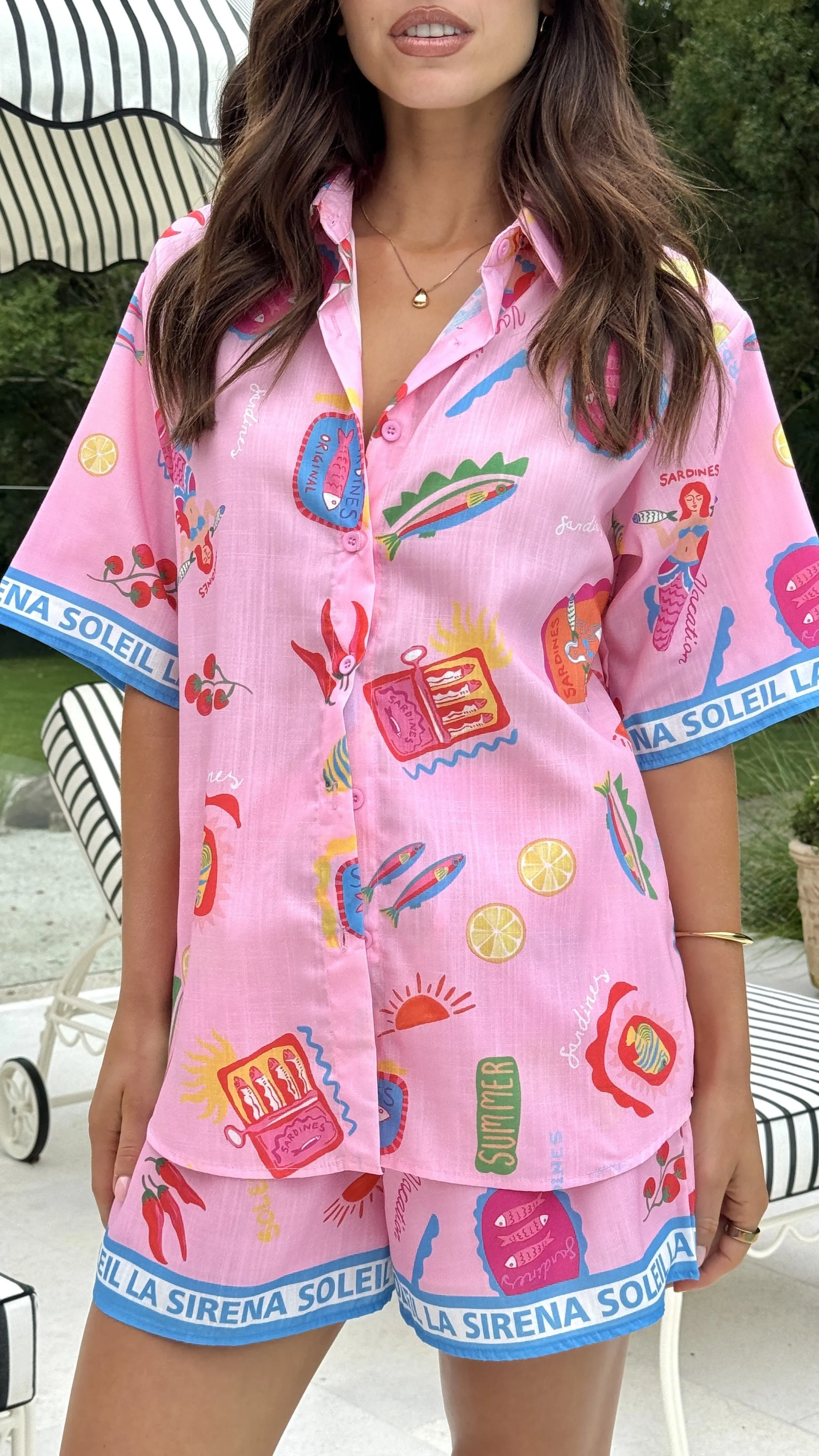 La Sirena Button Up Shirt and Shorts Set - Pink Soleil