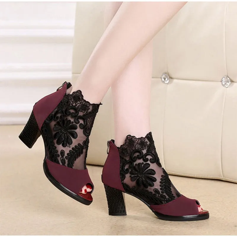 Lace Pumps Heel Shoe 6cm