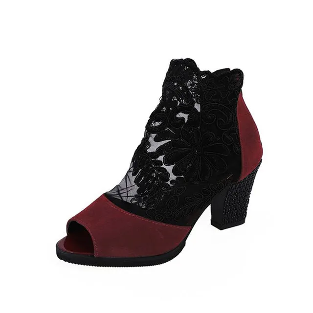 Lace Pumps Heel Shoe 6cm