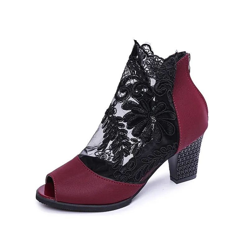 Lace Pumps Heel Shoe 6cm