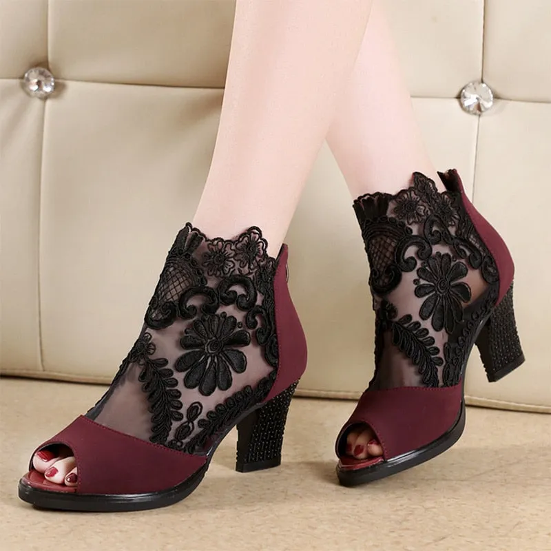 Lace Pumps Heel Shoe 6cm