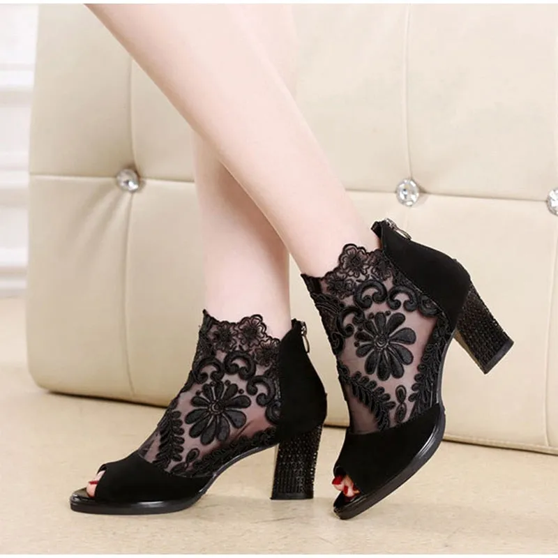 Lace Pumps Heel Shoe 6cm